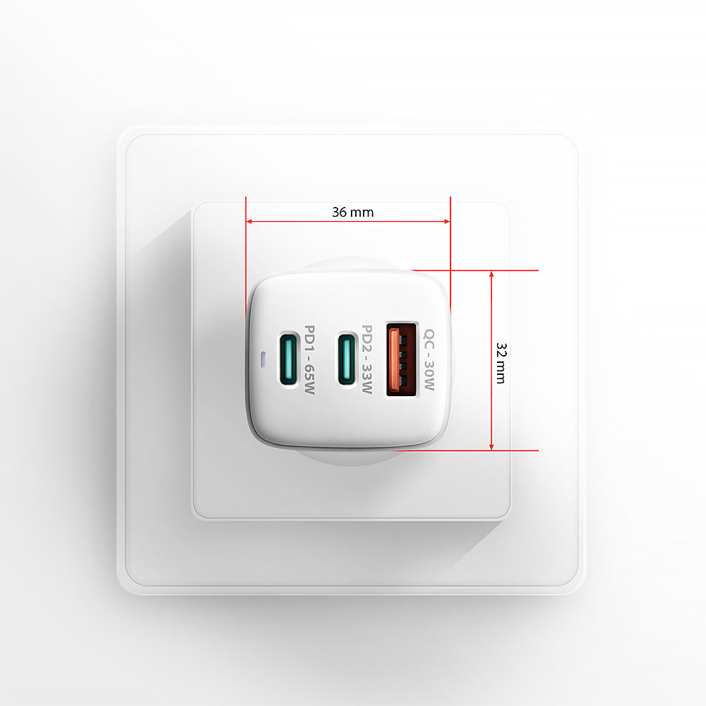 AXAGON GaN wallcharger 3x port (USB-A + 2x USB-C), PD3.0/PPS/QC4+/SFC2.0/AFC/SCP/FCP/Apple, 65W | ACU-DPQ65W