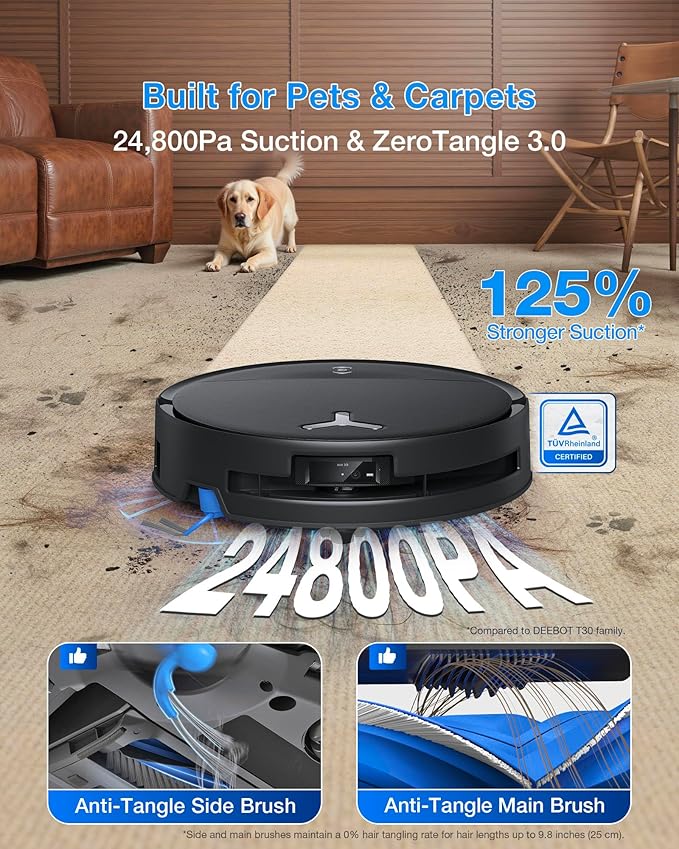 Ecovacs Robotic Vacuum Cleaner | DEEBOT T80S OMNI BLACK | Wet&Dry | 6400 mAh | 24800 Pa | Black