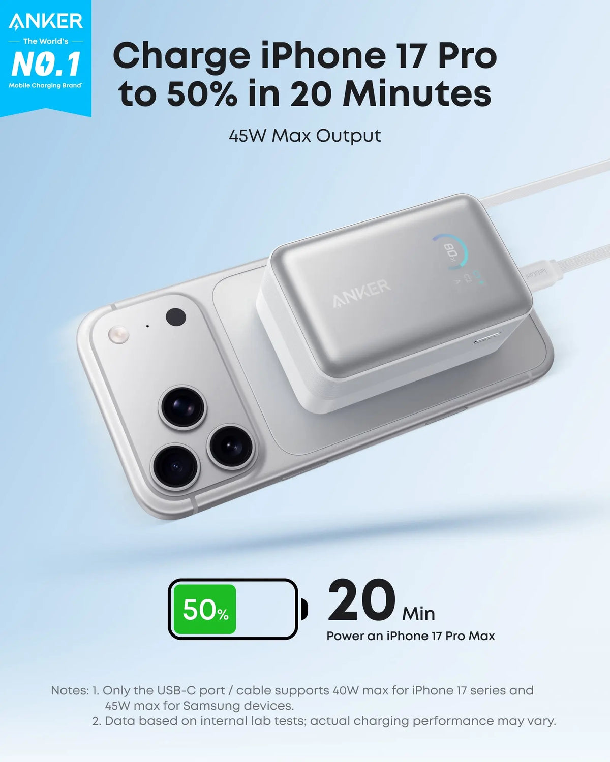 Anker Nano Power Bank 45W with Built-In Retractable USB-C Cable | A1638H11 | 10000 mAh | Black