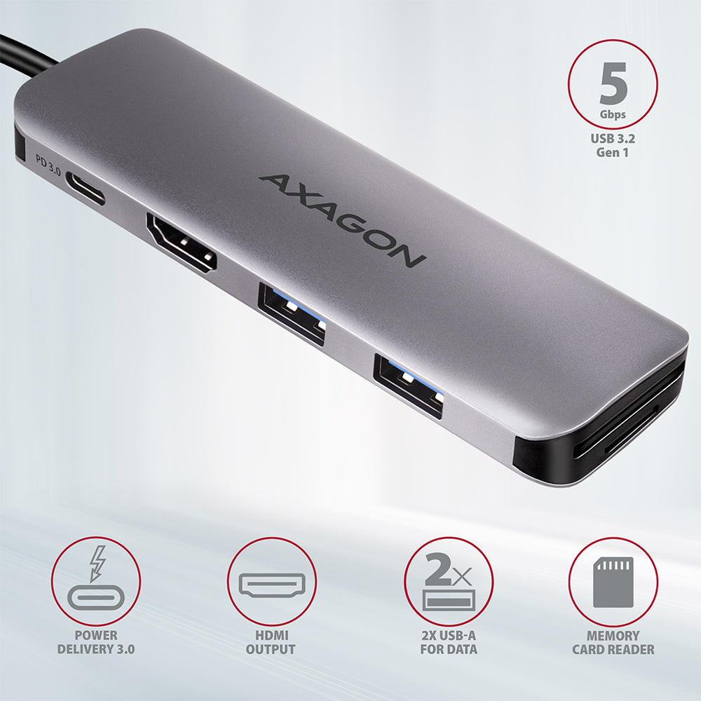 AXAGON SuperSpeed USB-C COMBO 5in1 Hub | HMC-5