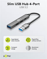 Goobay Slim 4-Port USB Hub, USB-A to USB-C/USB-A, 5 Gbit/s | 74458
