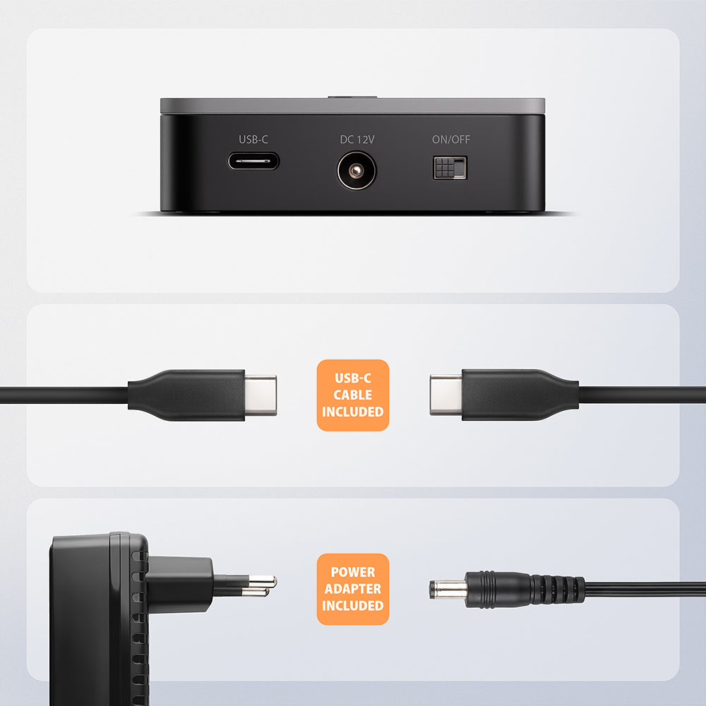 AXAGON | USB-C 20Gbps docking station for 2× M.2 NVMe SSD with disk cloning function without PC | ADSA-M2C22L