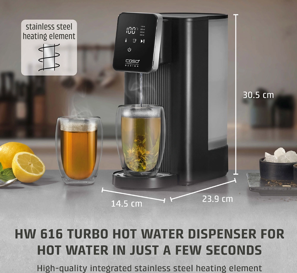 Caso | Turbo Hot Water Dispenser | HW 616 | Water Dispenser | 2600 W | 2.5 L | Plastic/Stainless Steel | Black/Stainless Steel