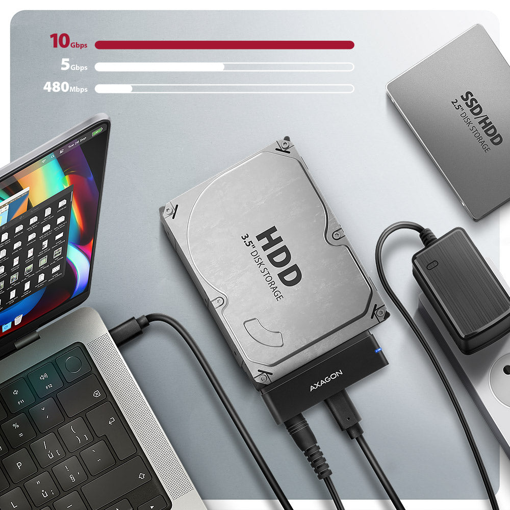 AXAGON USB-C 10Gbps FAST PORT X adapter for 2.5"/3.5" SSD/HDD | ADSA-FPX