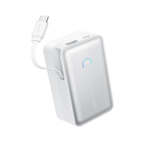 Anker Nano Power Bank 45W with Built-In Retractable USB-C Cable | A1638H21 | 10000 mAh | White