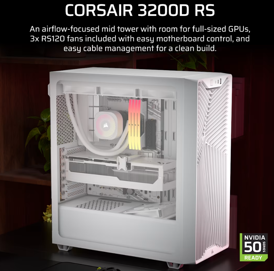 Corsair PC Case | 3200D RS | Mid-Tower | White