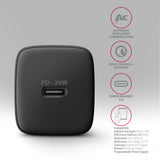 AXAGON Wallcharger 1x port USB-C, PD3.0/PPS/QC4+/AFC/FCP/Apple, 20W | ACU-PD20