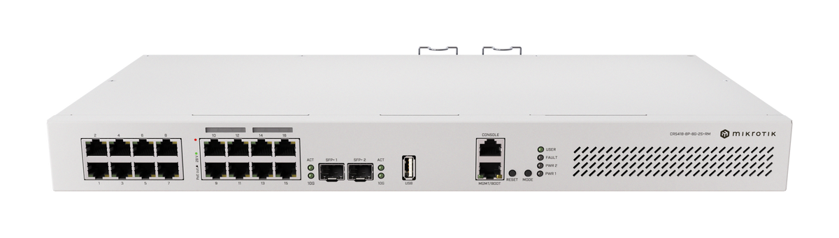 MikroTik | Cloud Router Switch with RouterOS L5, racmount case | CRS418-8P-8G-2S+RM