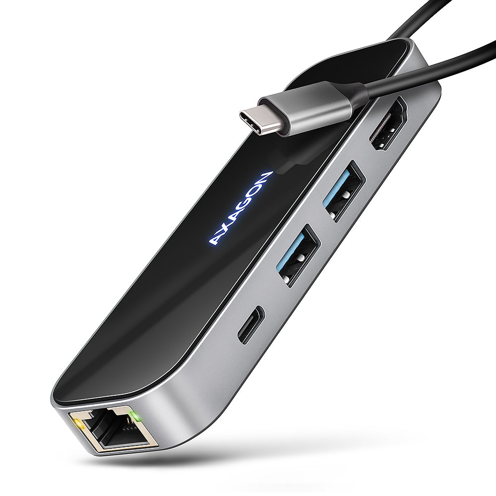 AXAGON USB-C 5Gbps GLASS 6in1 Hub | HMC-6GLN