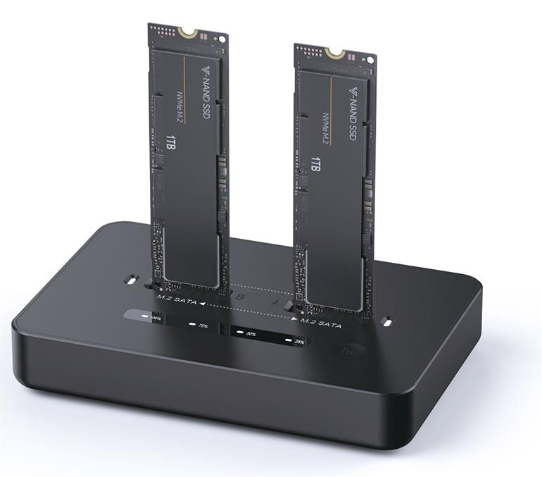Gembird Desktop dual drive USB Type-C M.2 NVME (and SATA) SSD docking station, Black | DD2-U3M2
