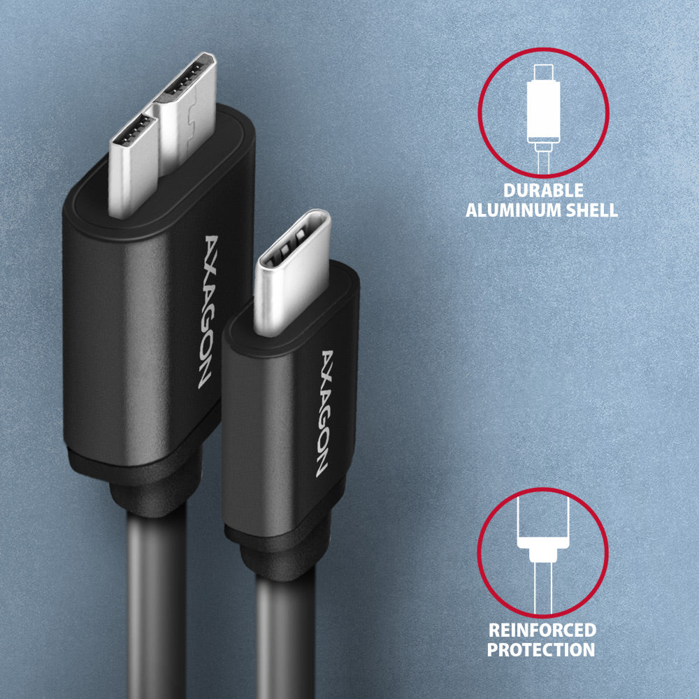 AXAGON | Data and power suply cable, 1 m | BUMM3-CM10AB | USB Type C to USB Type Micro-B