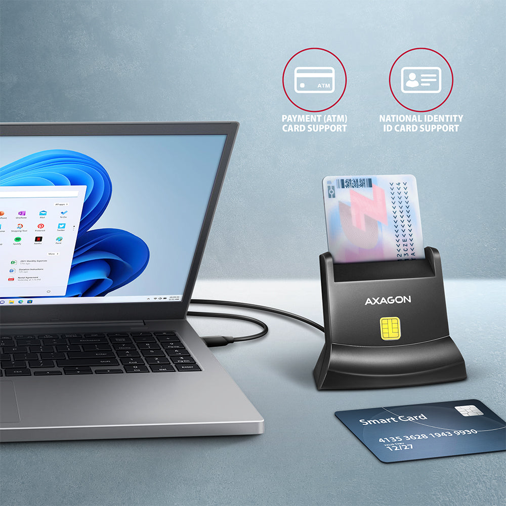 AXAGON USB-C Smart card StandReader | CRE-SM4NC