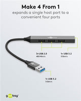 Goobay Slim 4-Port USB Hub, USB-A to USB-A, 5 Gbit/s | 74456