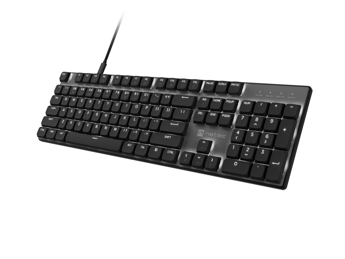 Natec Amberjack | Keyboard | Wired | US | Linear | White backlight, Hot-swappable switches, Anti-ghosting, Built-in memory, Macro recording | Black/Gray
