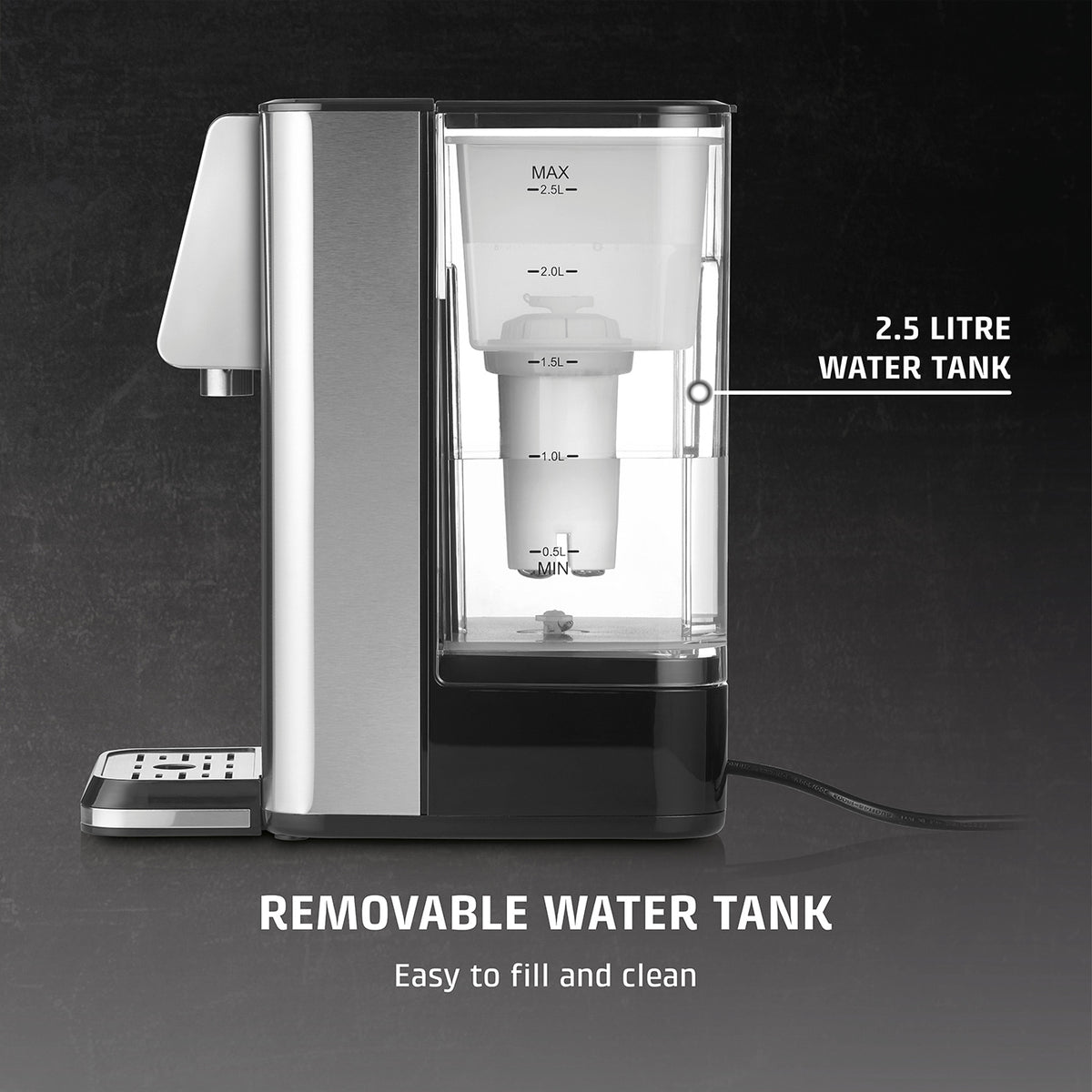 Caso | Turbo hot water dispenser | HW 630 | Water Dispenser | 2600 W | 2.5 L | Plastic/Stainless Steel | Black/Stainless Steel