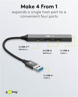Goobay Slim 4-Port USB Hub, USB-A to USB-C/USB-A, 5 Gbit/s | 74458