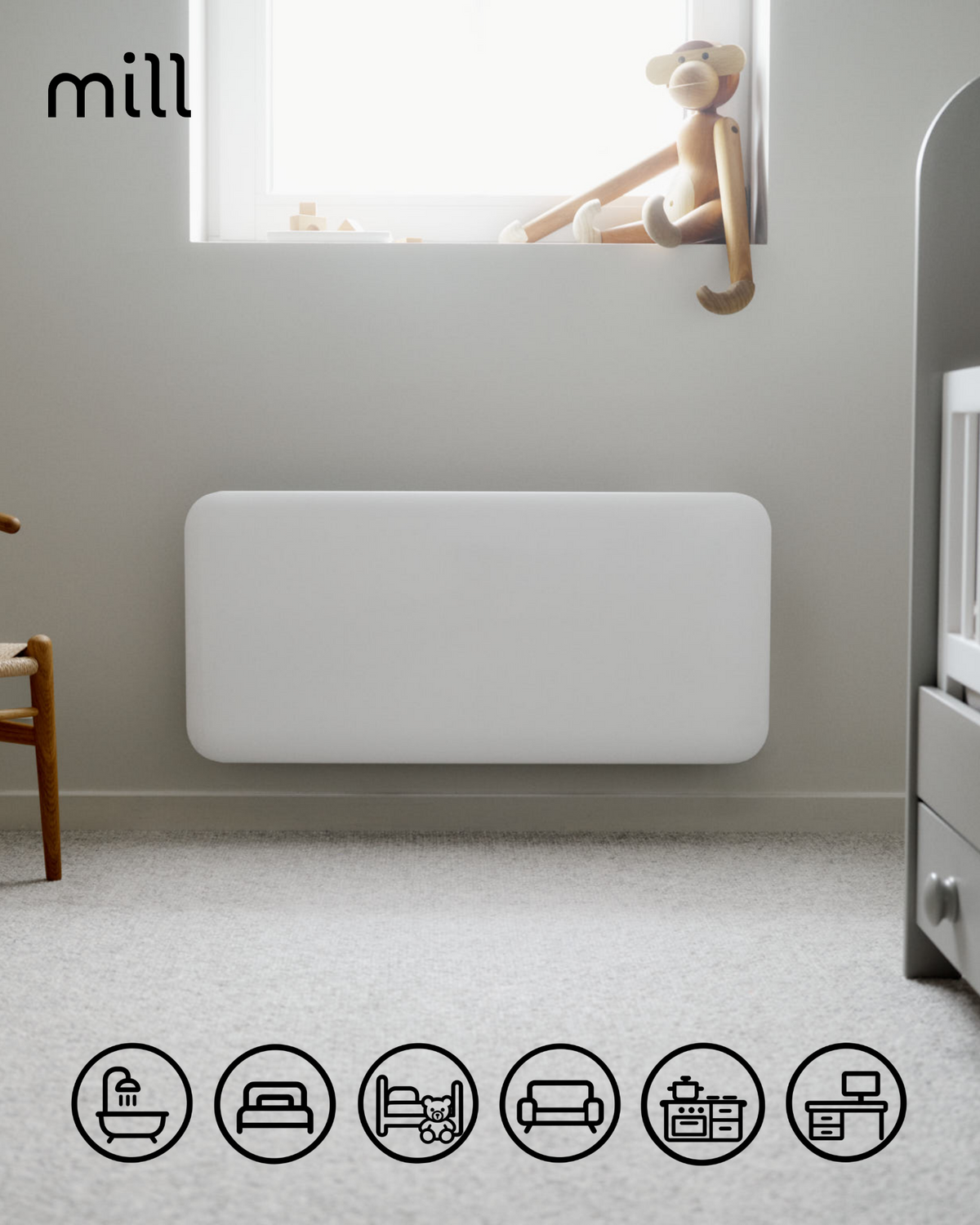 Mill | IB1000DN | Panel Heater | 1000 W | Suitable for rooms up to 12-16 m² | White | IPX4