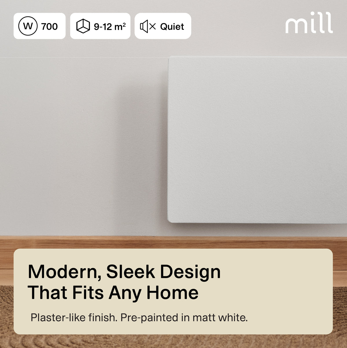 Mill Color Panel Heater | COLOR700DN | Panel Heater | 700 W | Suitable for rooms up to 9-12 m² | Matt White | IPX4