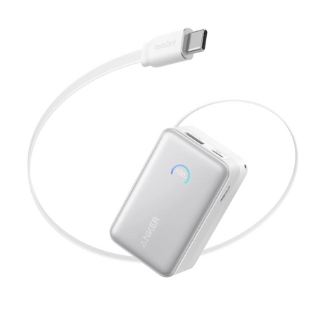Anker Nano Power Bank 45W with Built-In Retractable USB-C Cable | A1638H21 | 10000 mAh | White