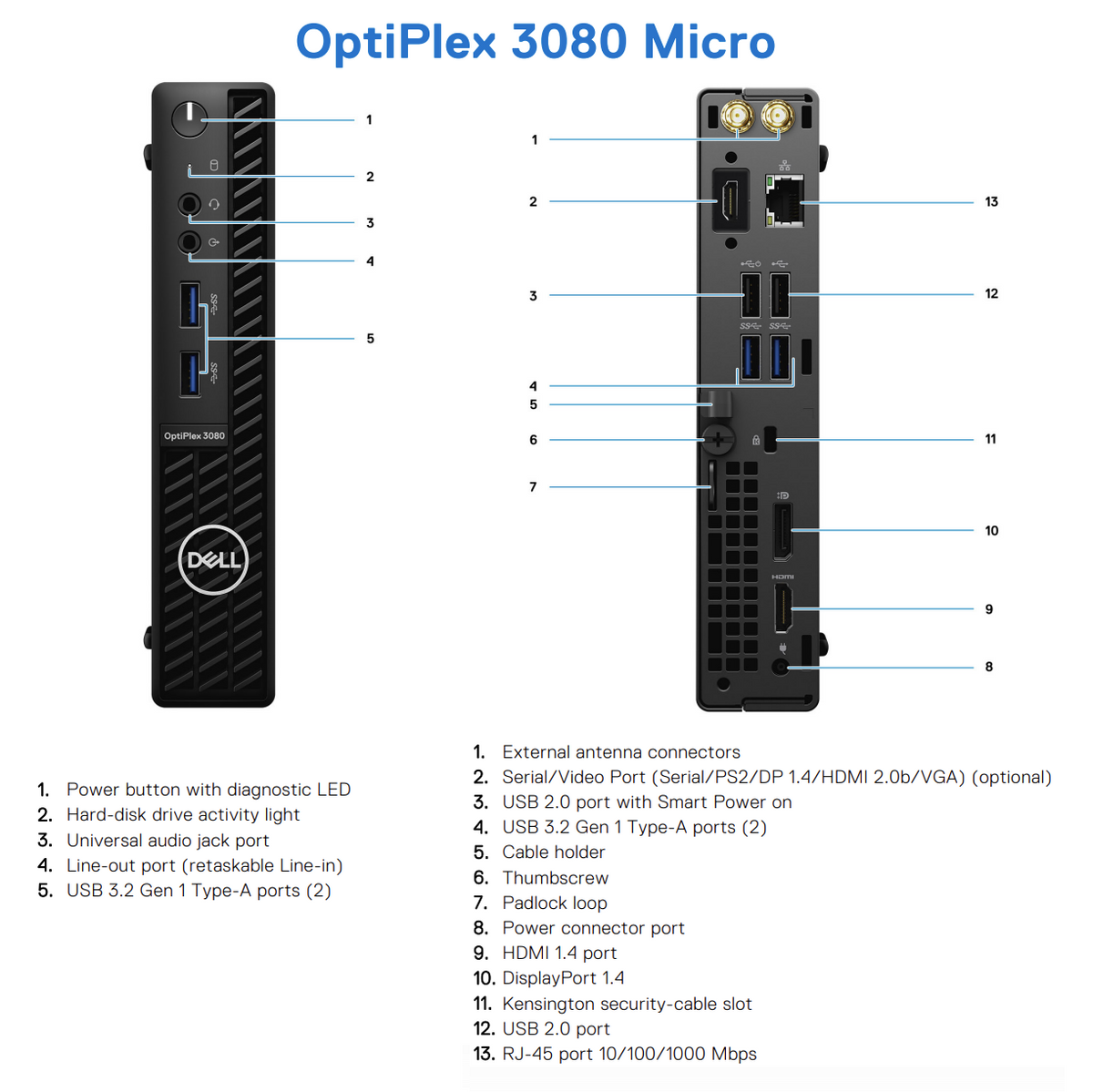 DELL Renewed Grade A | OptiPlex 3080 Micro | Intel Core i5 | i5‑10500T | 8 GB | SSD | 256 GB | Intel UHD Graphics 630 | Windows 11 Pro