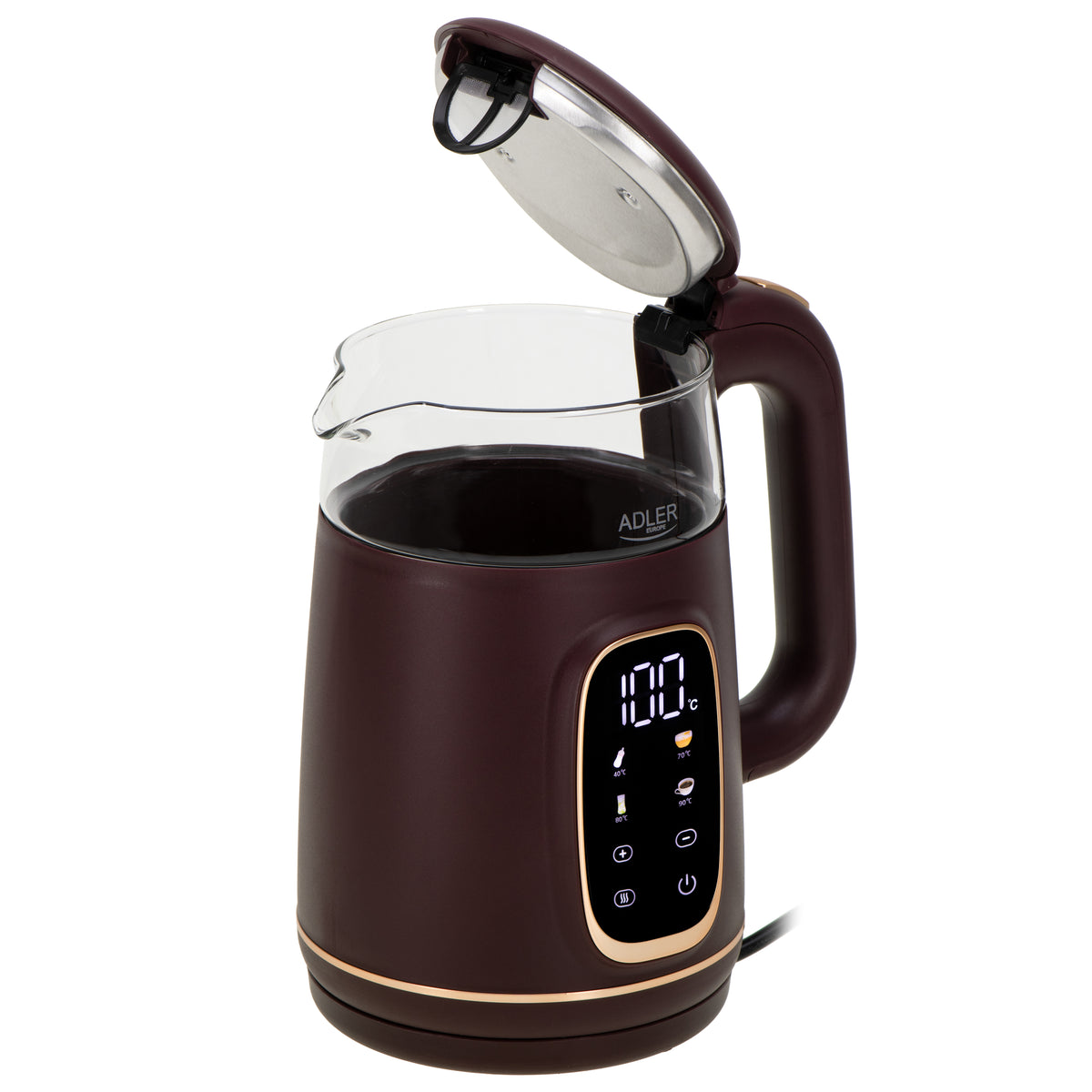 Adler Kettle with LED Display | AD 1305 | Electric | 2200 W | 1.7 L | Plastic | 360° rotational base | Burgundy