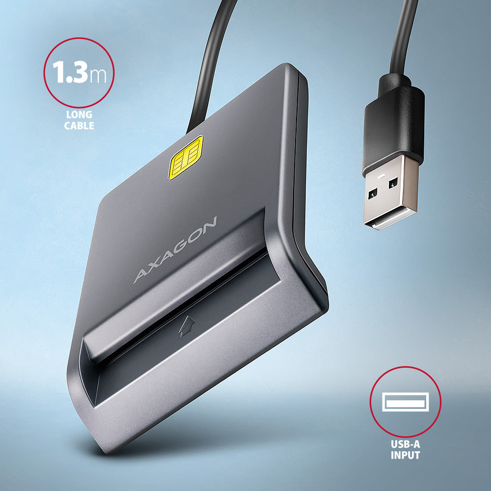 AXAGON Compact desktop USB contact Smart card/ID card reader with long USB-A cable | CRE-SM3T