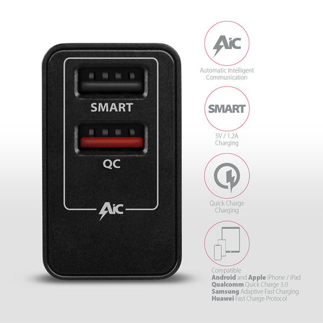 AXAGON Dual wallcharger 240V/2x USB port QC3.0/AFC/FCP and 5V-1.2A, 24W | ACU-QS24