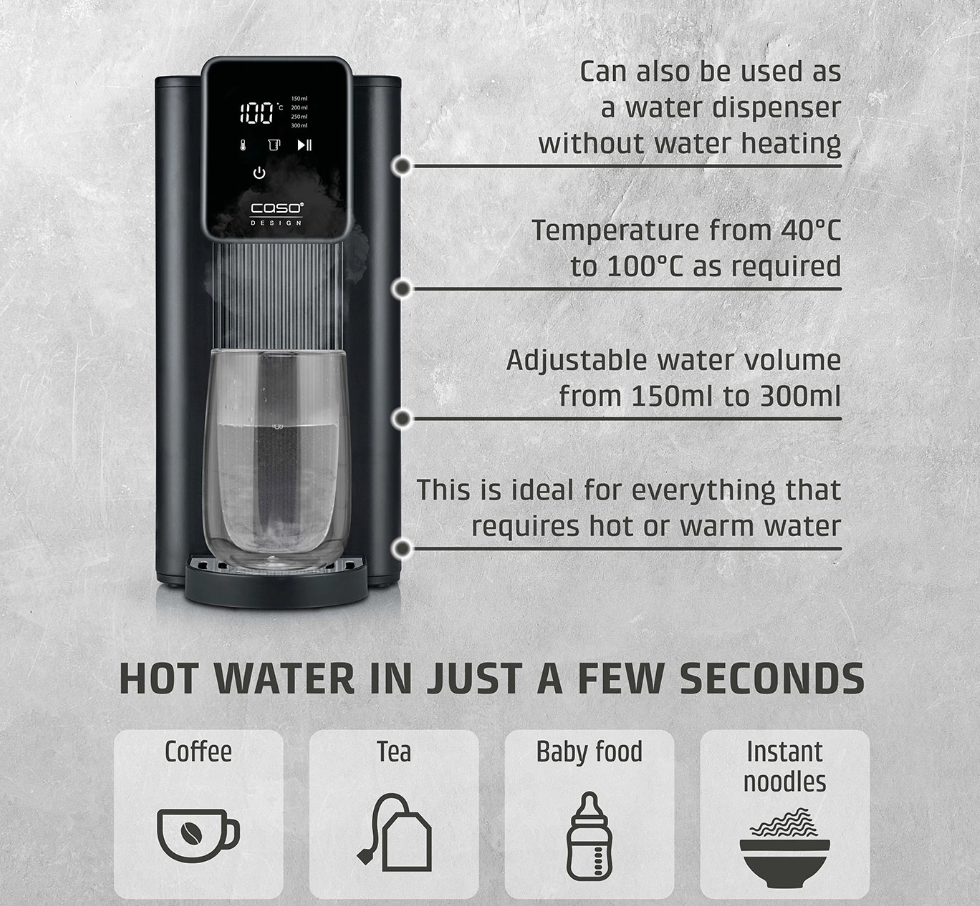 Caso | Turbo Hot Water Dispenser | HW 616 | Water Dispenser | 2600 W | 2.5 L | Plastic/Stainless Steel | Black/Stainless Steel