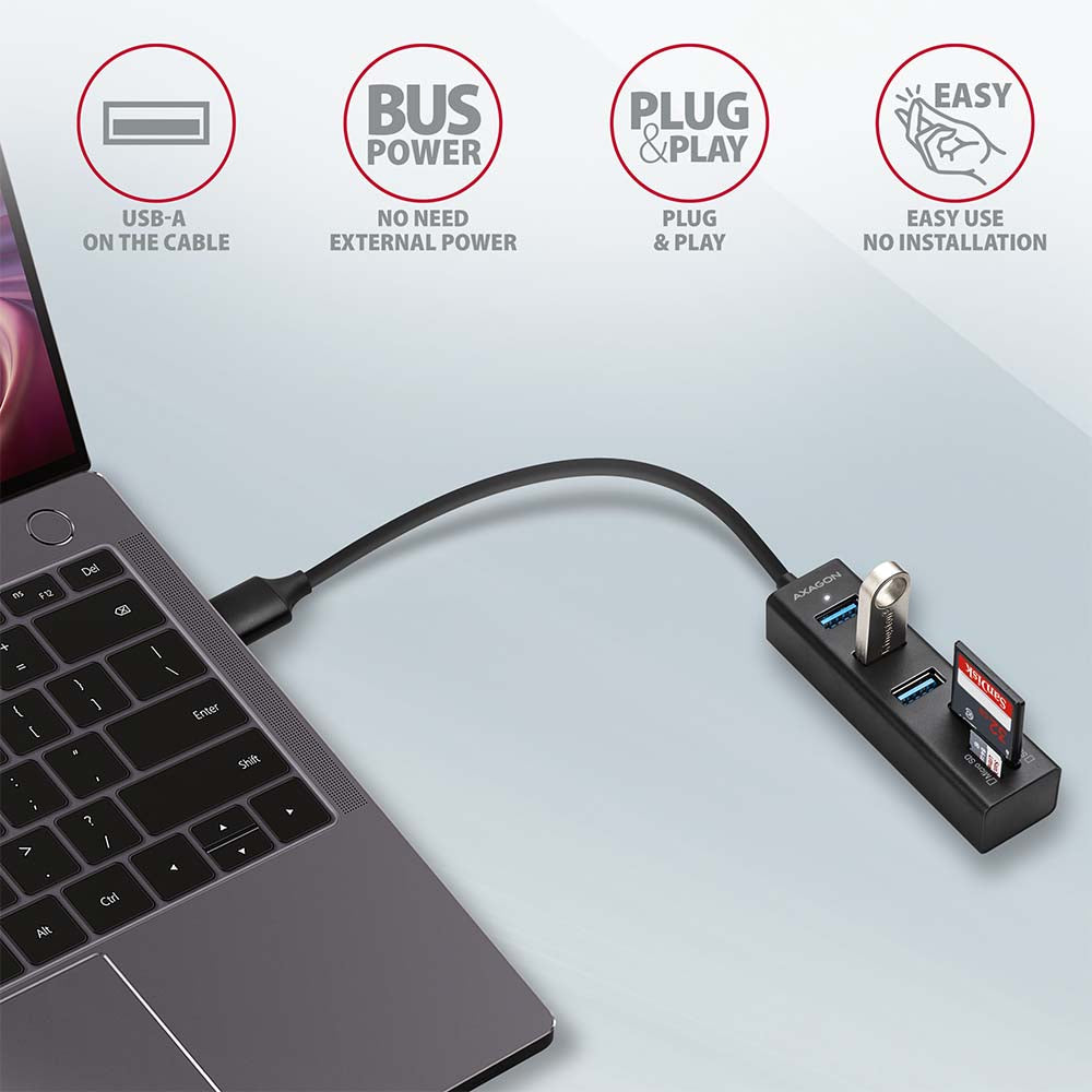 AXAGON SuperSpeed USB-A Hub and Card Reader | HMA-CR3A