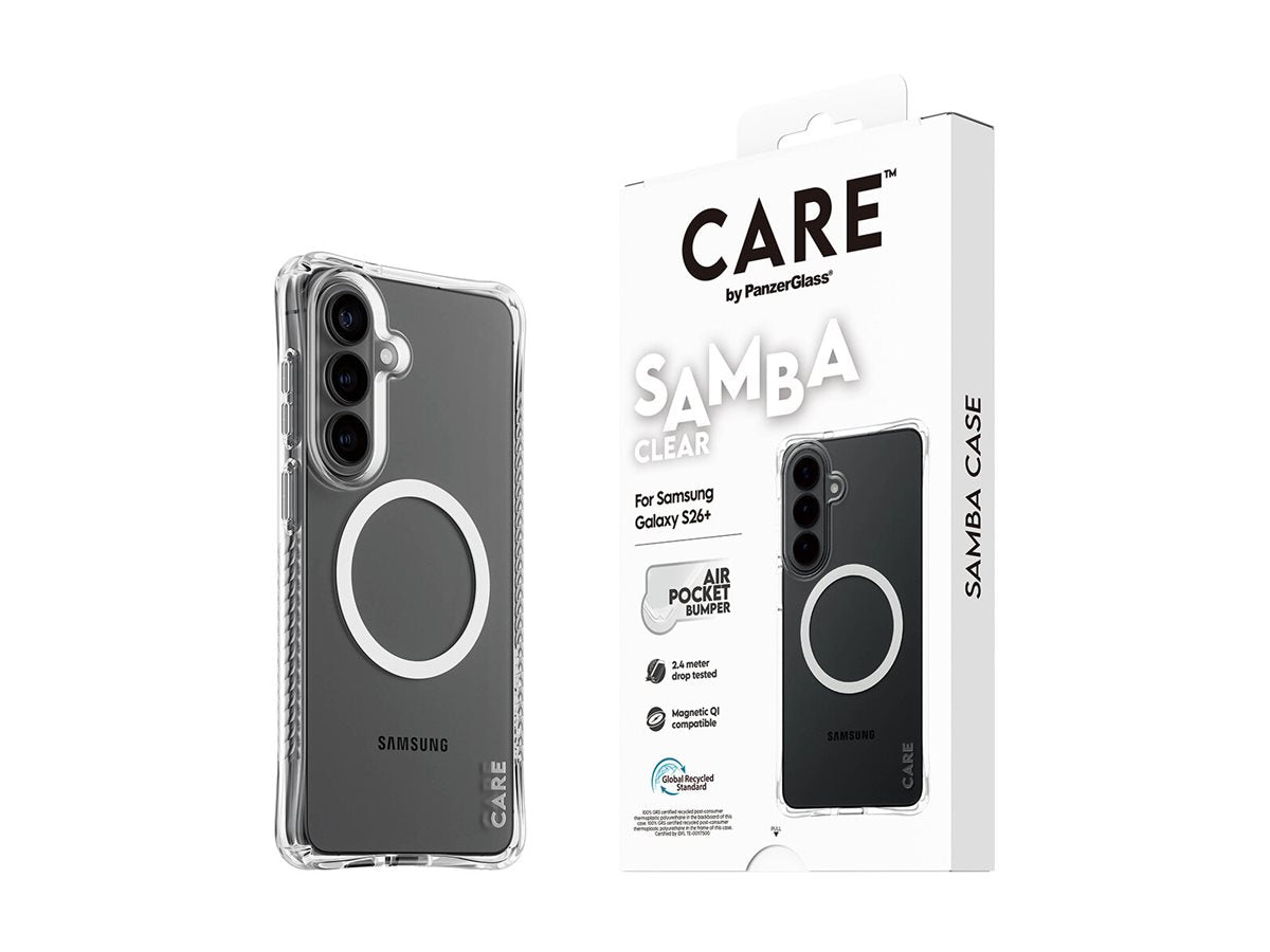 CARE by PanzerGlass Samba Case Transparent w. White Qi Samsung New Galaxy S26 Plus | PanzerGlass