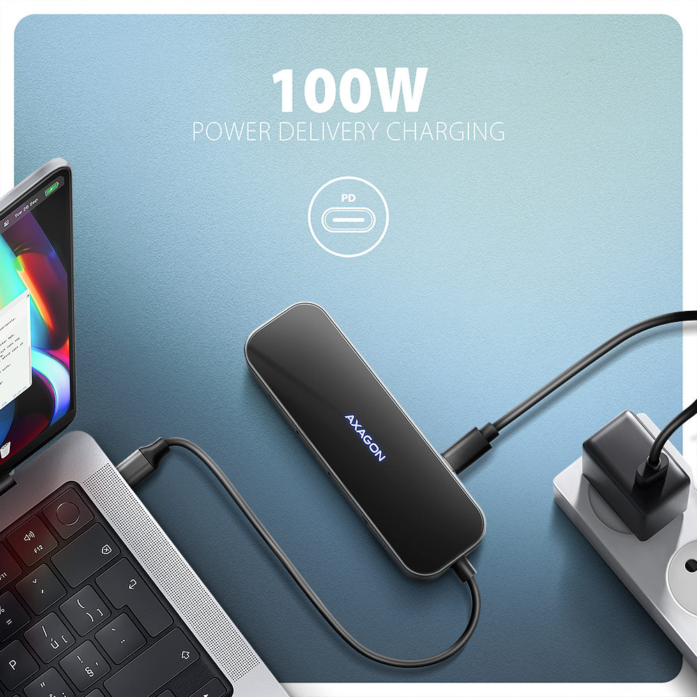 AXAGON USB-C 5Gbps GLASS 6in1 Hub | HMC-6GLN