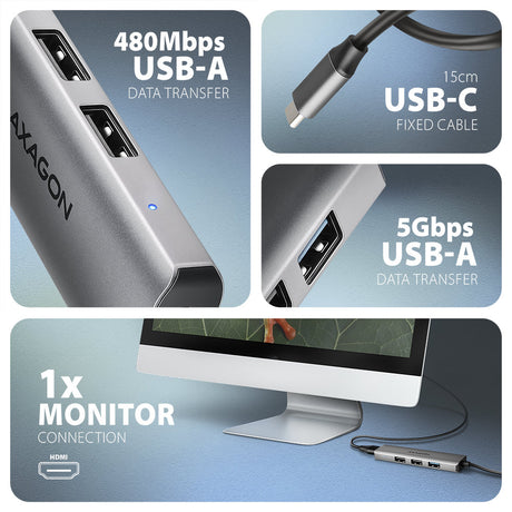 AXAGON USB-C 5Gbps STARTER 4in1 Hub | HMC-H3A