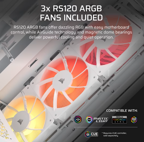 Corsair PC Case | 3200D RS ARGB | Mid-Tower | White