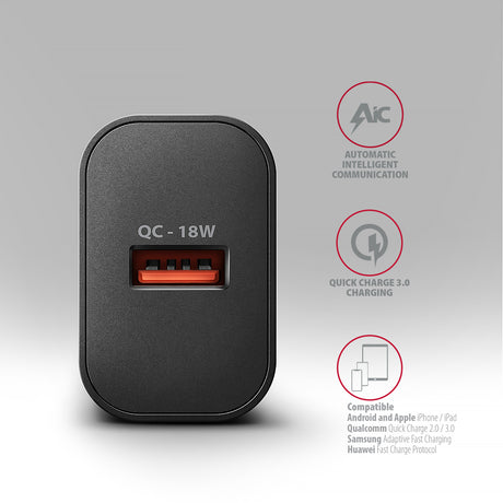 AXAGON Wallcharger 1x port USB-A, QC3.0/AFC/FCP/Apple, 18W | ACU-QC18