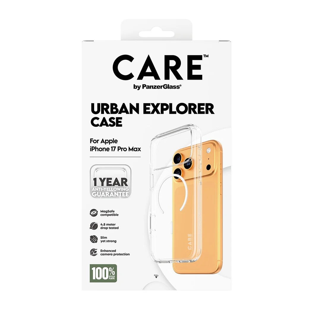 PanzerGlass Flagship Case | Back cover | Apple | iPhone 17 Pro Max | Recycled plastic | Transparent | Urban Explorer w. White MagSafe