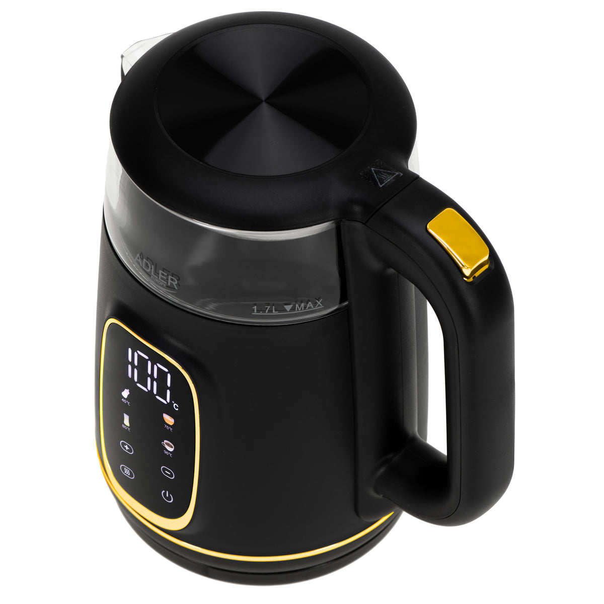 Adler Kettle with LED Display | AD 1305 | Electric | 2200 W | 1.7 L | Plastic | 360° rotational base | Black/Gold