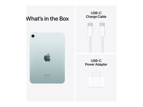 Apple | iPad mini | 8.3 " | Blue | IPS | 2266 x 1488 pixels | Apple A17 Pro | 512 GB | Wi-Fi | Front camera | 12 MP | Rear camera | 12 MP | Bluetooth | 5.3 | iPadOS | USB-C charging cable
