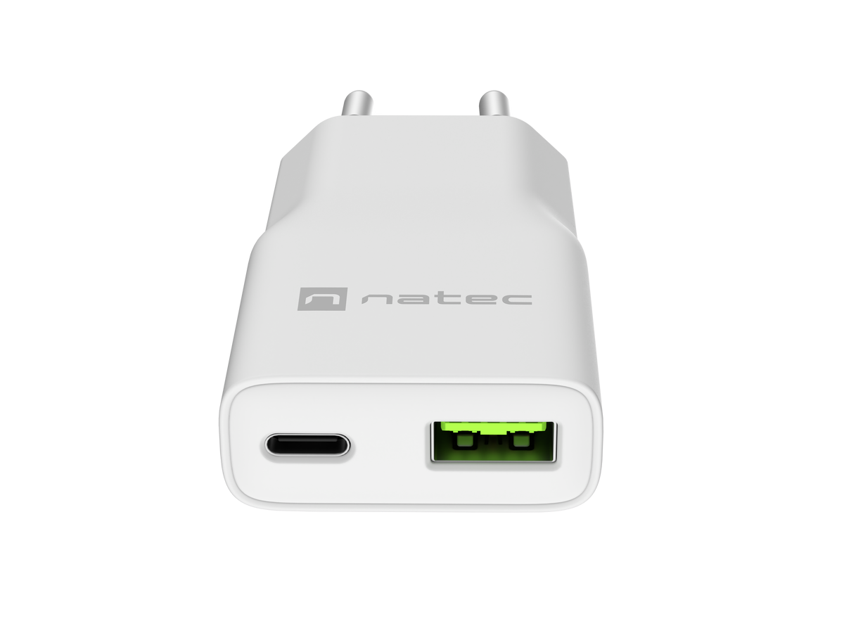 Natec Ribera USB Charger Gan Slim USB 1X USB-A + 1X USB-C 20W | NUC-2376