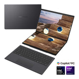 Asus | Zenbook Duo UX8407AA-SN066W | Moher Gray | 14 " | OLED | Touchscreen | 2.8K | 2880 x 1800 pixels | 144 Hz | Anti-Reflective | Intel Core Ultra X9 | 378H | 32 GB | LPDDR5X | Solid-state drive capacity 2000 GB | Intel Arc Graphics | Windows 11 Pro | 