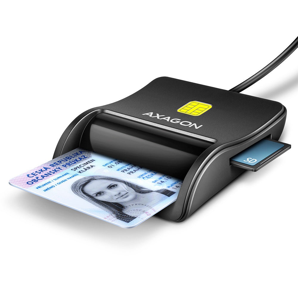 AXAGON Compact desktop USB contact Smart/ID & SD/microSD/SIM card reader with long, USB-A cable | CRE-SM3SD