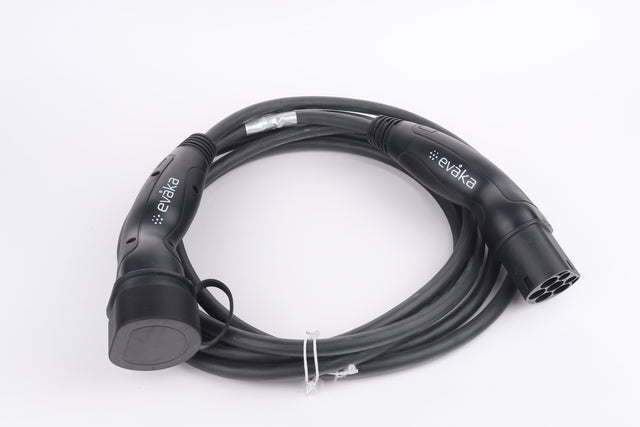Evaka EV Charging Cable Type 2-Type 2, 22 kW, 32 A, 5 x 6 mm2, 1 x 0.5 mm2, 5 m | ITGAM3871 | Black