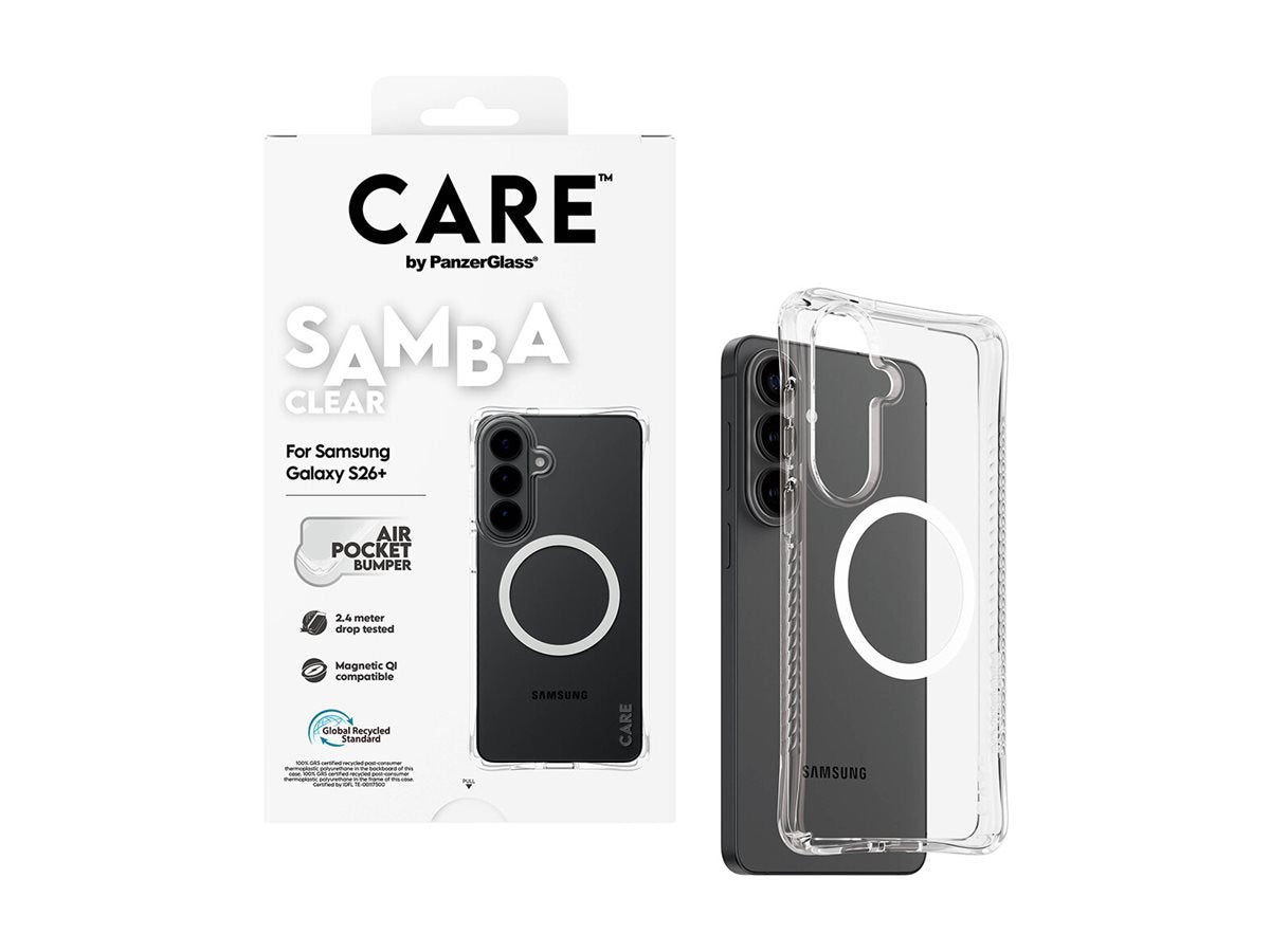 CARE by PanzerGlass Samba Case Transparent w. White Qi Samsung New Galaxy S26 Plus | PanzerGlass
