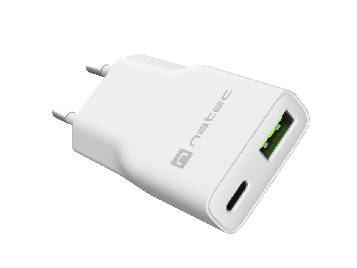 Natec Ribera USB Charger Gan Slim USB 1X USB-A + 1X USB-C 20W | NUC-2376
