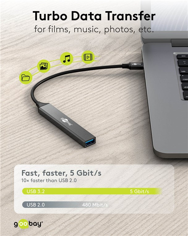 Goobay Slim 4-Port USB Hub, USB-A to USB-C/USB-A, 5 Gbit/s | 74458