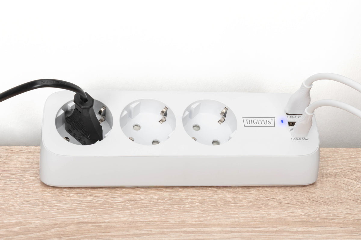 Digitus 3-way office socket strip with 2x USB-A and 1x USB-C connections | DA-70626