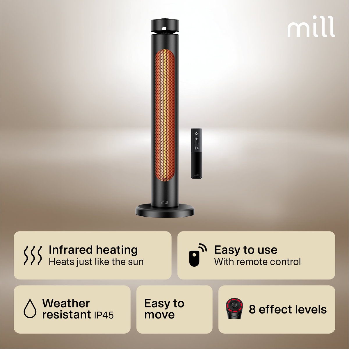 Mill Outdoor Heater | CBOC20FLOOR | Infrared Heater | 2000 W | Black