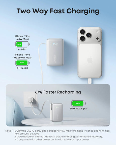 Anker Nano Power Bank 45W with Built-In Retractable USB-C Cable | A1638H11 | 10000 mAh | Black