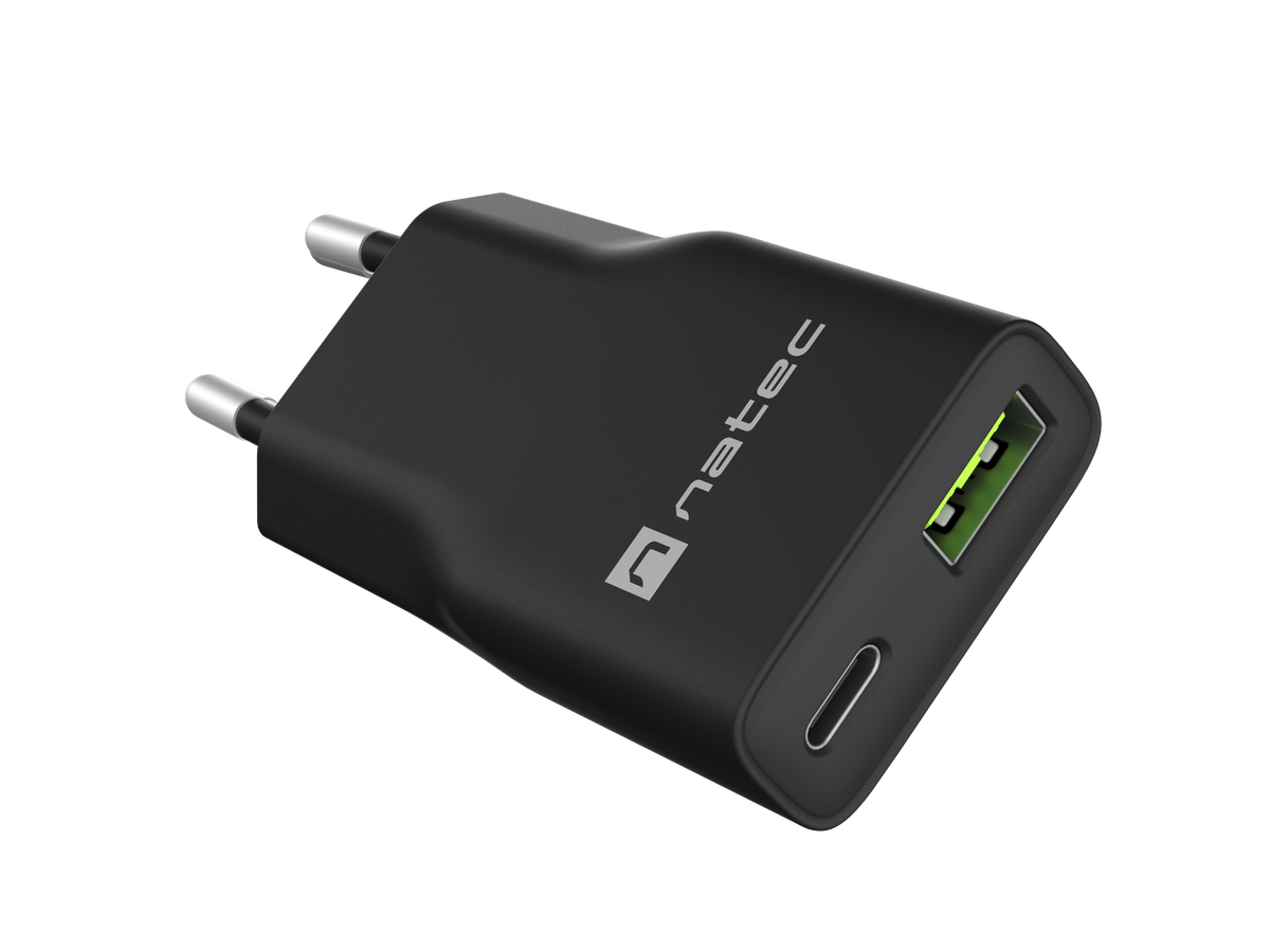 Natec Ribera USB Charger Gan Slim USB 1X USB-A + 1X USB-C 20W | NUC-2377