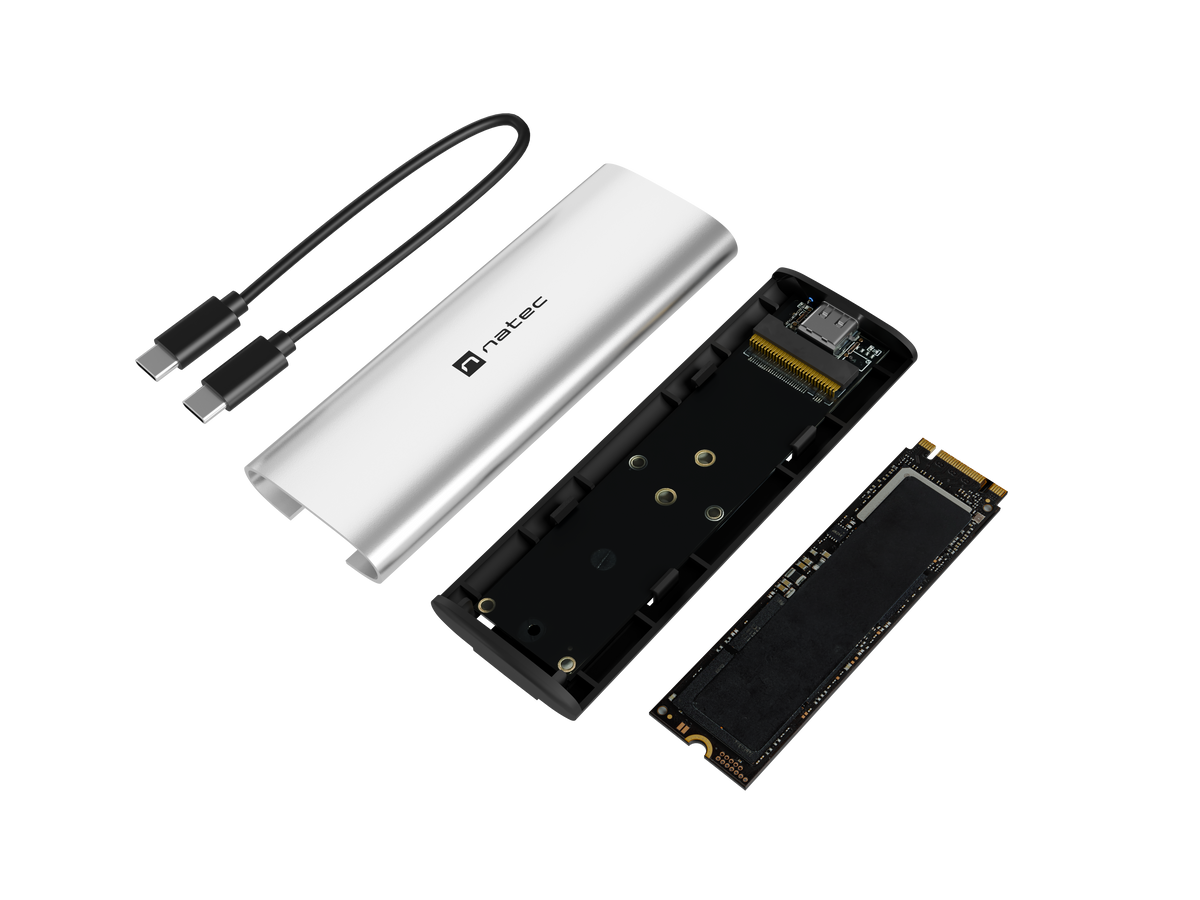 Natec | Rhino M.2 NVME Lite USB-C External, Gen 2 Steel Arctic Silver | Solid-state drive interface NVMe
