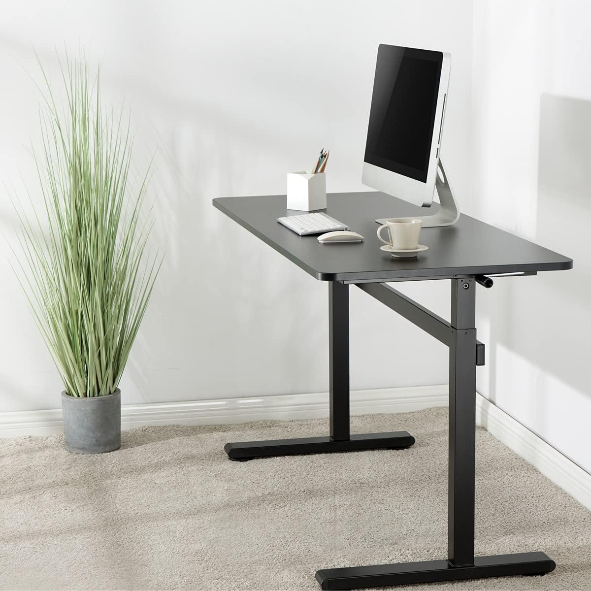 Manually adjustable sit-stand desk EO0027 | Ergonomic | Height adjustment 70-117 cm | Maximum load weight 40 kg | Black